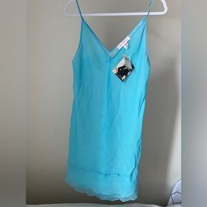 Vintage Oscar De La Renta Pink Label Blue Slip Sheer Beaded New y2k 90s aqua